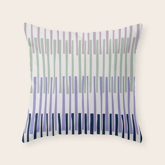 Block print geometrics stripes lilac blue Throw Pillow Gallery Image 6