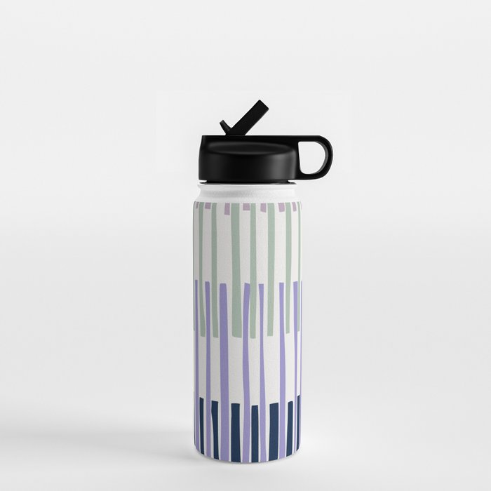 Block print geometrics stripes lilac blue Water Bottle Gallery Image 1