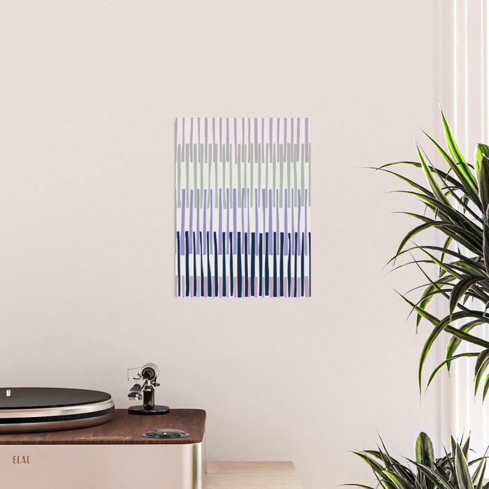 Block print geometrics stripes lilac blue Poster Gallery Image 2