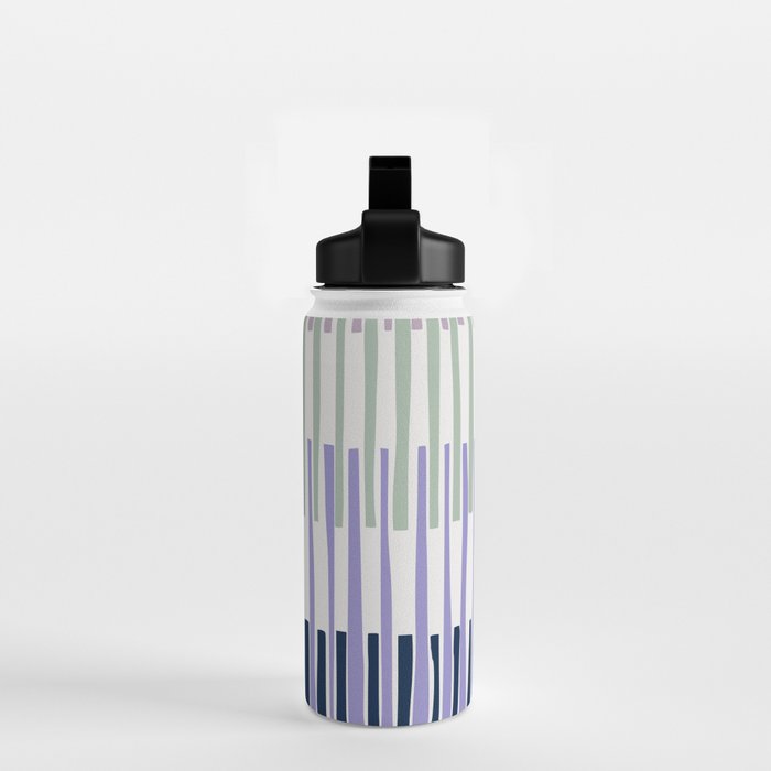 Block print geometrics stripes lilac blue Water Bottle Gallery Image 2