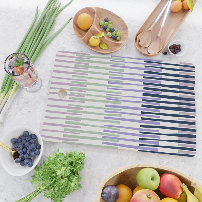 Block print geometrics stripes lilac blue Cutting Board Gallery Image 2