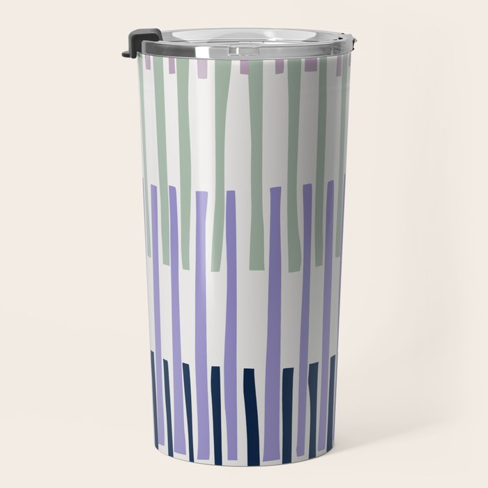 Block print geometrics stripes lilac blue Travel Mug Gallery Image 3