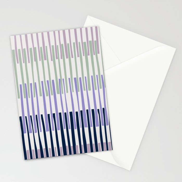 Block print geometrics stripes lilac blue Stationery Card Gallery Image 2