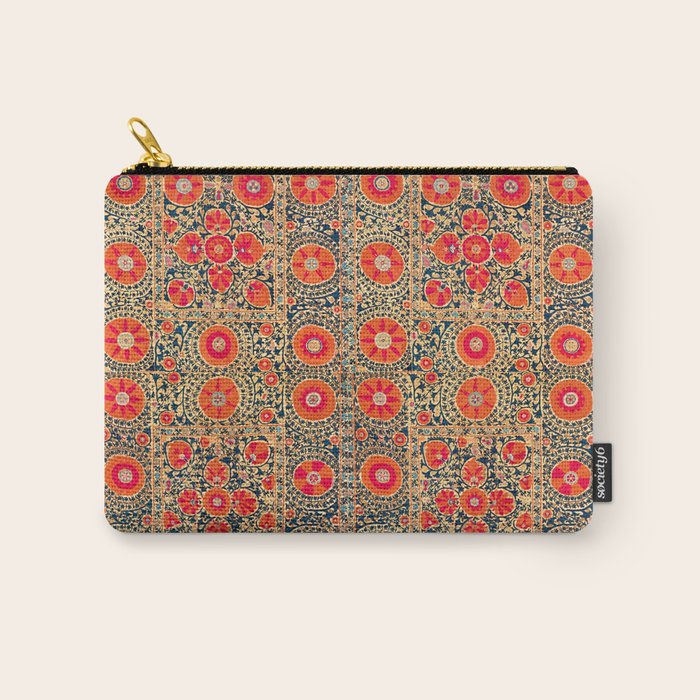 Vintage Persian Tribal Tiled Pattern Print Boho Orange Pink Blue Carry All Pouch Gallery Image 1