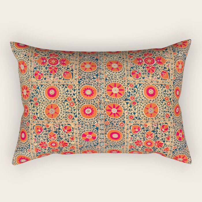 Vintage Persian Tribal Tiled Pattern Print Boho Orange Pink Blue Rectangular Pillow Gallery Image 2