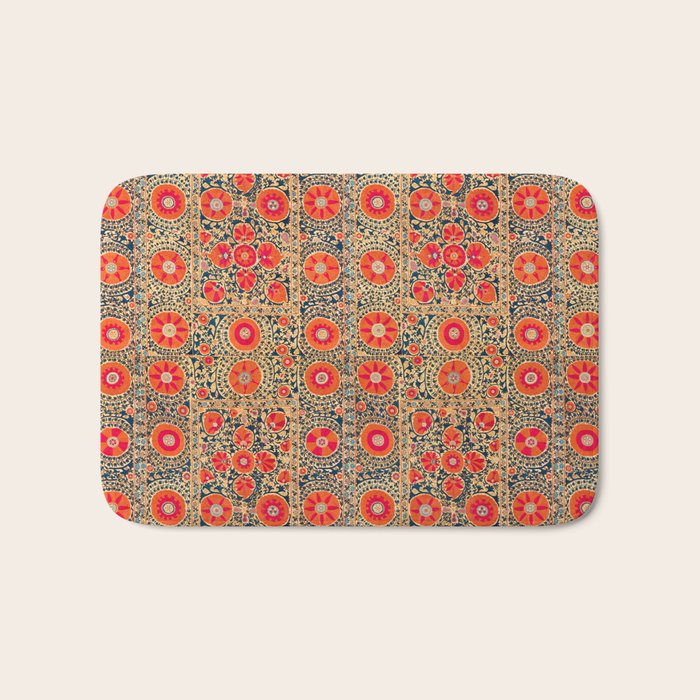 Vintage Persian Tribal Tiled Pattern Print Boho Orange Pink Blue Bath Mat Gallery Image 1