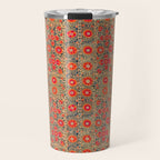Vintage Persian Tribal Tiled Pattern Print Boho Orange Pink Blue Travel Mug Gallery Image 1