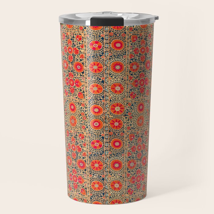 Vintage Persian Tribal Tiled Pattern Print Boho Orange Pink Blue Travel Mug Gallery Image 1