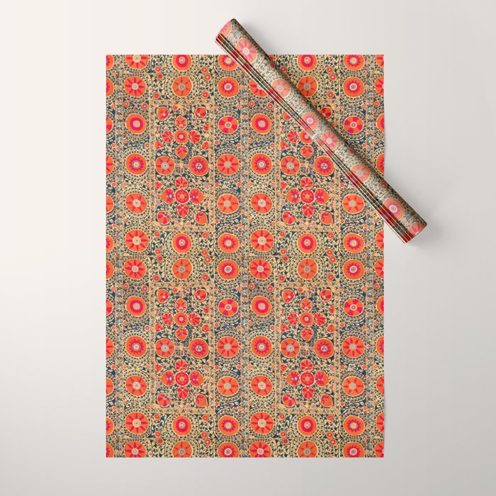 Vintage Persian Tribal Tiled Pattern Print Boho Orange Pink Blue Wrapping Paper Gallery Image 1