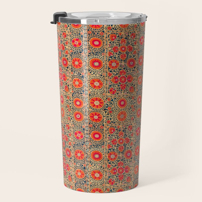Vintage Persian Tribal Tiled Pattern Print Boho Orange Pink Blue Travel Mug Gallery Image 3