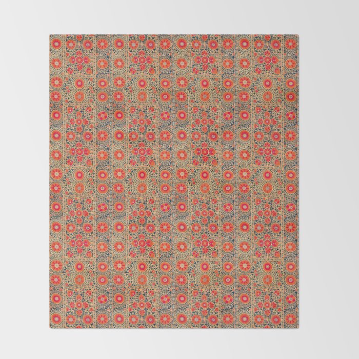 Vintage Persian Tribal Tiled Pattern Print Boho Orange Pink Blue Throw Blanket Gallery Image 2