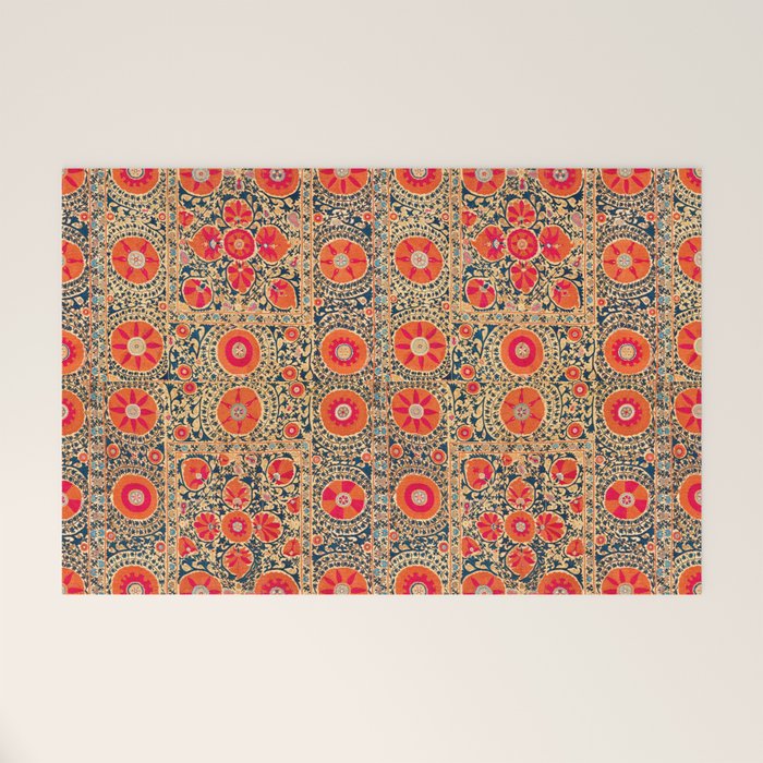 Vintage Persian Tribal Tiled Pattern Print Boho Orange Pink Blue Welcome Mat Gallery Image 1