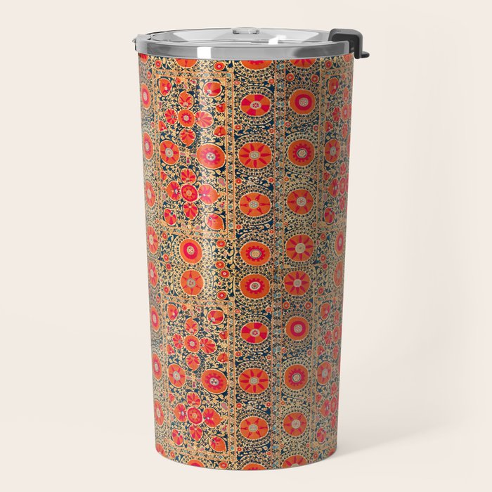 Vintage Persian Tribal Tiled Pattern Print Boho Orange Pink Blue Travel Mug Gallery Image 2