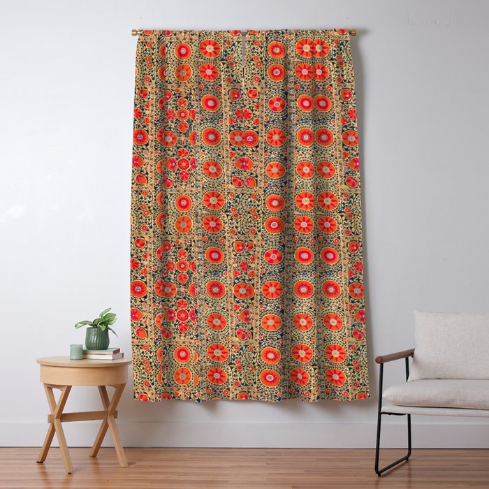 Vintage Persian Tribal Tiled Pattern Print Boho Orange Pink Blue Window Curtain Gallery Image 5