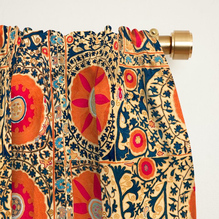 Vintage Persian Tribal Tiled Pattern Print Boho Orange Pink Blue Window Curtain Gallery Image 2