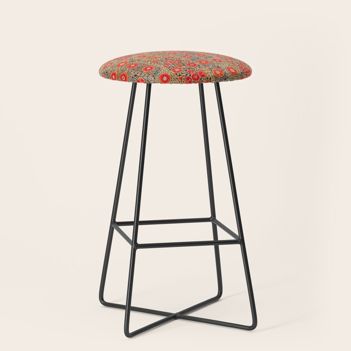 Vintage Persian Tribal Tiled Pattern Print Boho Orange Pink Blue Stool Gallery Image 1