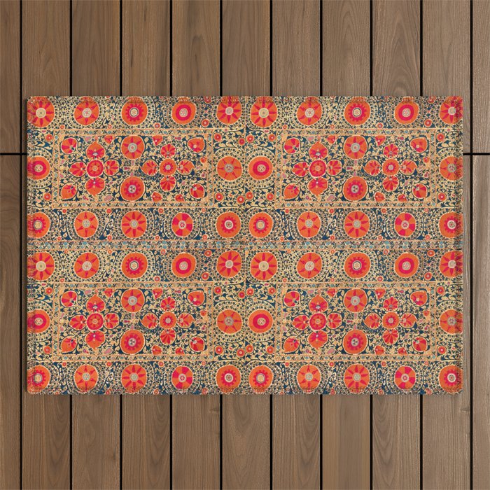 Vintage Persian Tribal Tiled Pattern Print Boho Orange Pink Blue Outdoor Rug Gallery Image 1