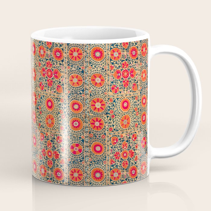 Vintage Persian Tribal Tiled Pattern Print Boho Orange Pink Blue Coffee Mug Gallery Image 1