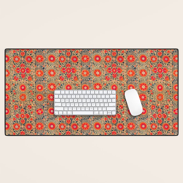 Vintage Persian Tribal Tiled Pattern Print Boho Orange Pink Blue Desk Mat Gallery Image 1