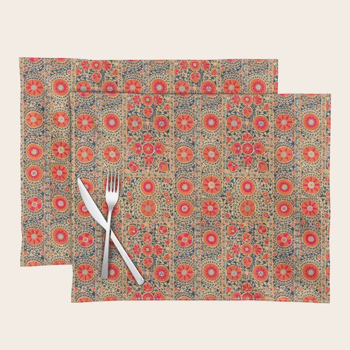 Vintage Persian Tribal Tiled Pattern Print Boho Orange Pink Blue Placemat Gallery Image 1