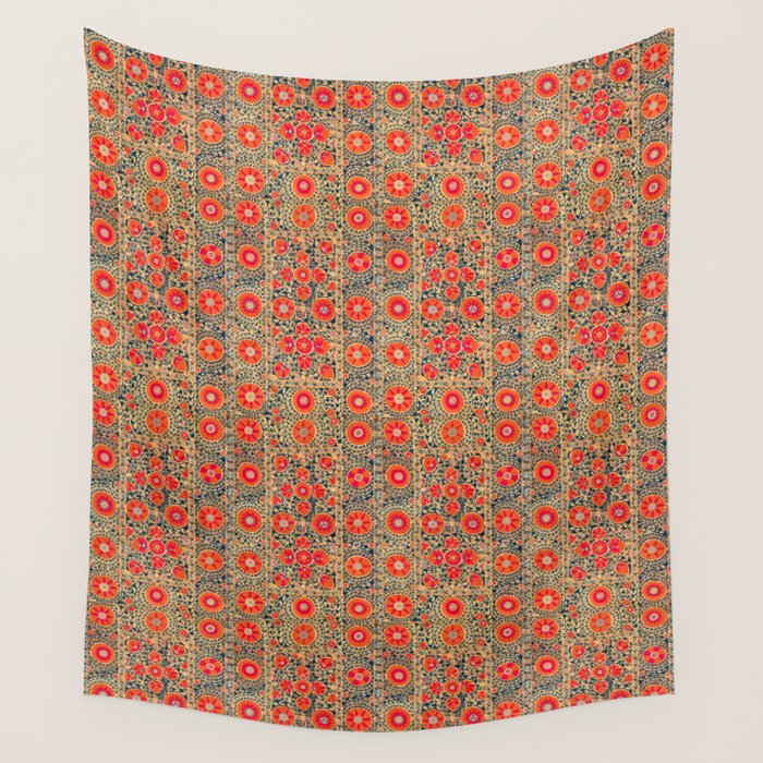 Vintage Persian Tribal Tiled Pattern Print Boho Orange Pink Blue Wall Tapestry Gallery Image 4