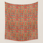 Vintage Persian Tribal Tiled Pattern Print Boho Orange Pink Blue Wall Tapestry Gallery Image 4