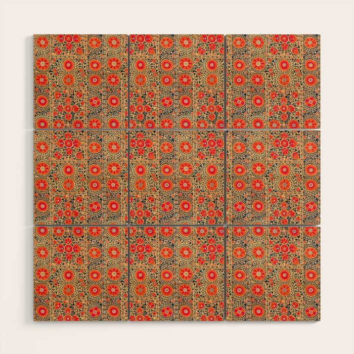 Vintage Persian Tribal Tiled Pattern Print Boho Orange Pink Blue Wood Wall Art Gallery Image 1