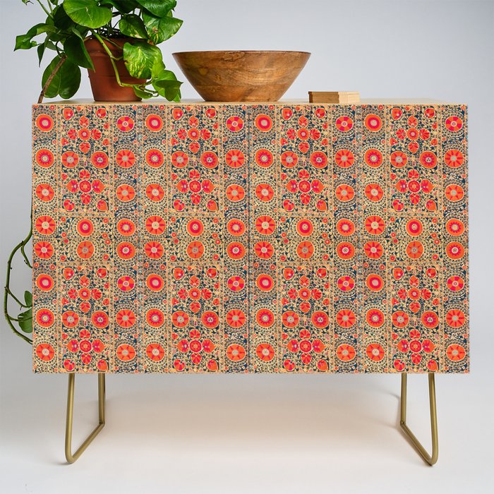 Vintage Persian Tribal Tiled Pattern Print Boho Orange Pink Blue Credenza Gallery Image 1
