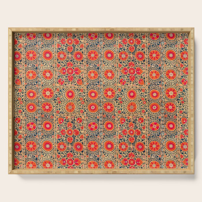 Vintage Persian Tribal Tiled Pattern Print Boho Orange Pink Blue Serving Tray Gallery Image 1