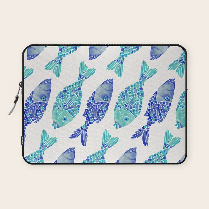 Indonesian Fish Duo - Navy & Turquoise Palette Laptop Sleeve Gallery Image 1