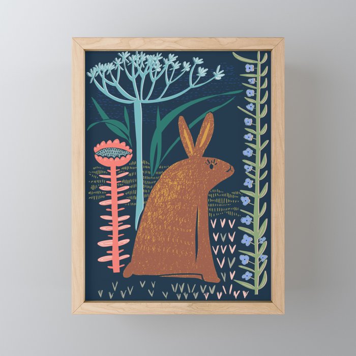 Block print bunny Mini Art Print Gallery Image 1