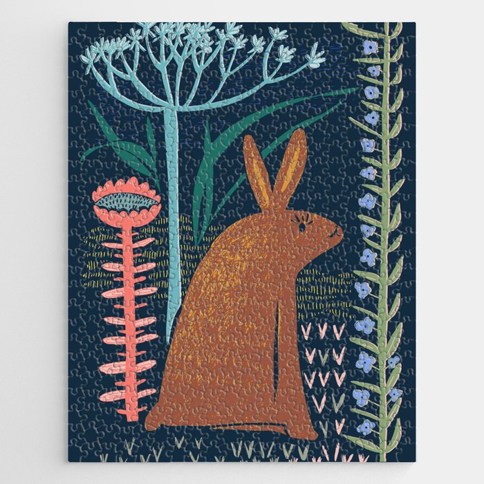 Block print bunny Jigsaw Puzzle Gallery Image 1