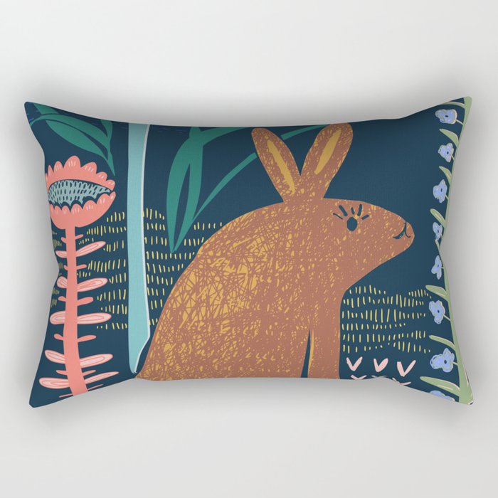 Block print bunny Rectangular Pillow Gallery Image 2
