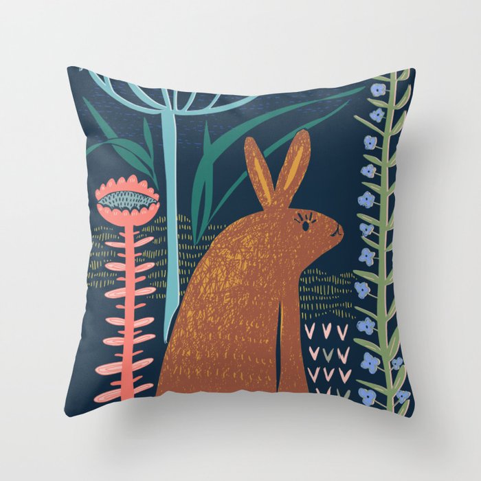 Block print bunny Throw Pillow Gallery Image 6