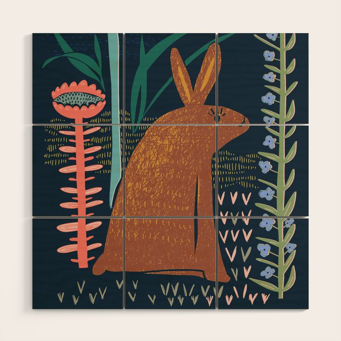 Block print bunny Wood Wall Art Gallery Image 1