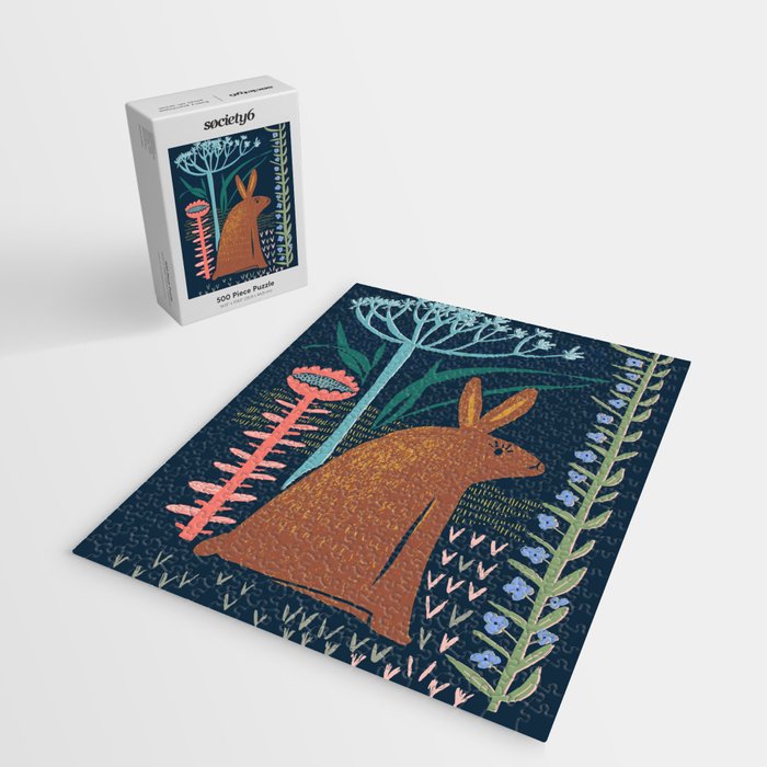 Block print bunny Jigsaw Puzzle Gallery Image 2