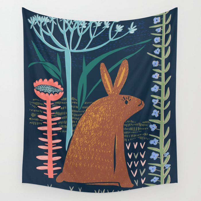 Block print bunny Wall Tapestry Gallery Image 4
