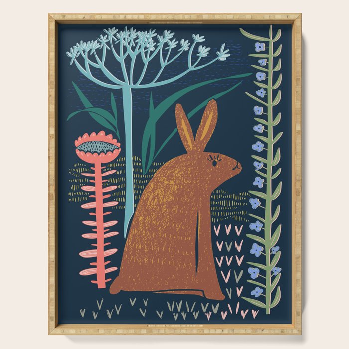 Block print bunny Serving Tray Gallery Image 1