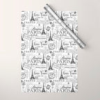 Vintage Paris Black And White Nostalgic Pattern Wrapping Paper Gallery Image 1