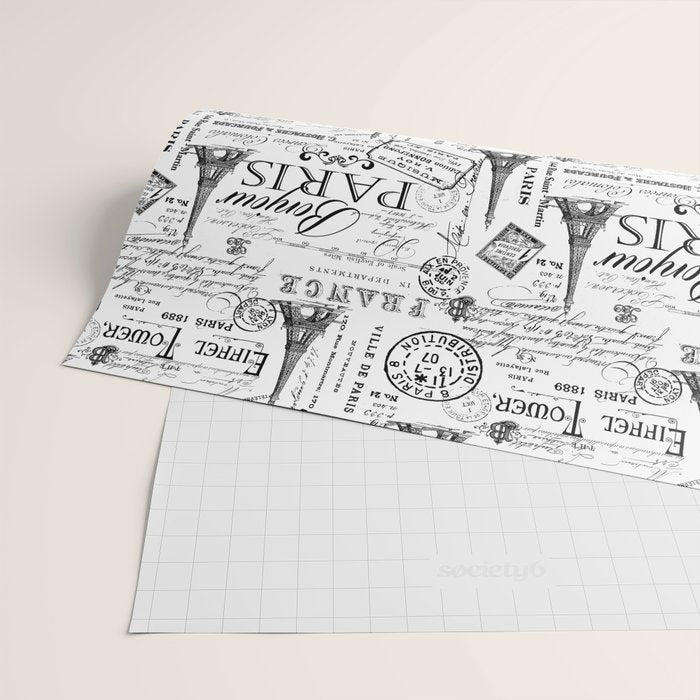 Vintage Paris Black And White Nostalgic Pattern Wrapping Paper Gallery Image 2