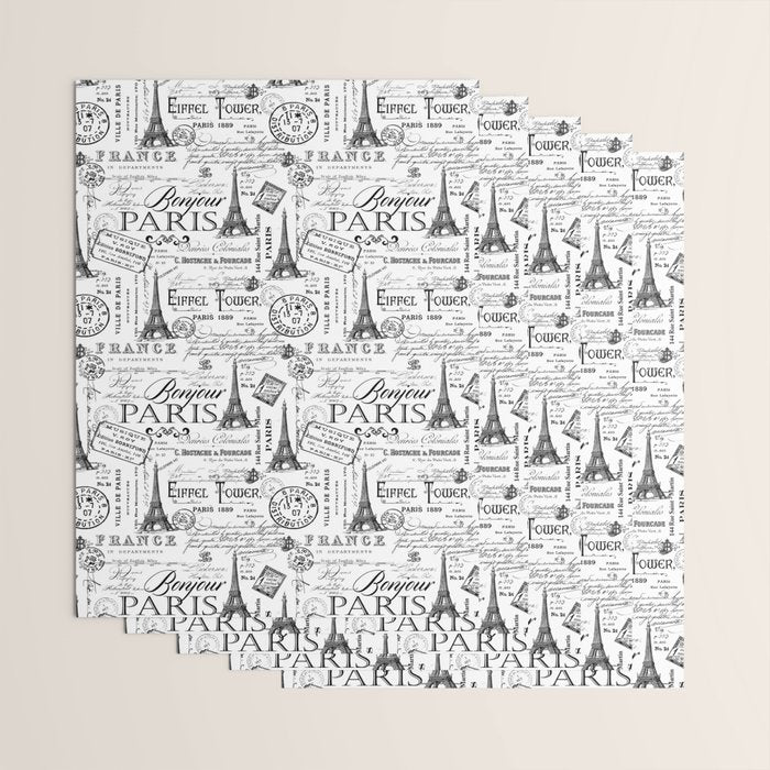 Vintage Paris Black And White Nostalgic Pattern Wrapping Paper Gallery Image 3