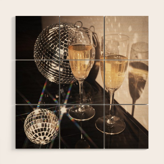 Disco Glam Champagne Dreams Shimmering Reflections  Wood Wall Art Gallery Image 1