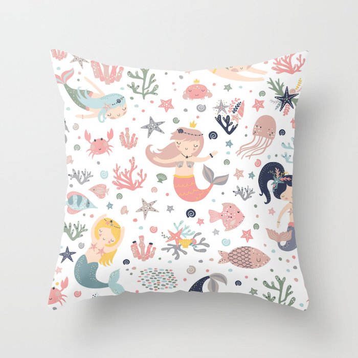 Under The Sea Magical Mermaids & Starfish Throw Pillow Gallery Image 1