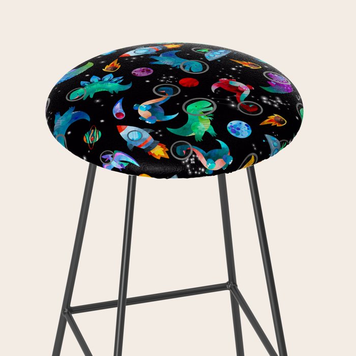 Dinosaur Astronauts In Space Watercolor Pattern Stool Gallery Image 2