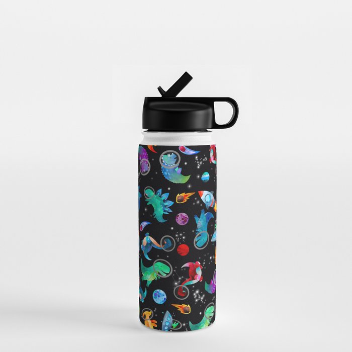 Dinosaur Astronauts In Space Watercolor Pattern Water Bottle Gallery Image 1
