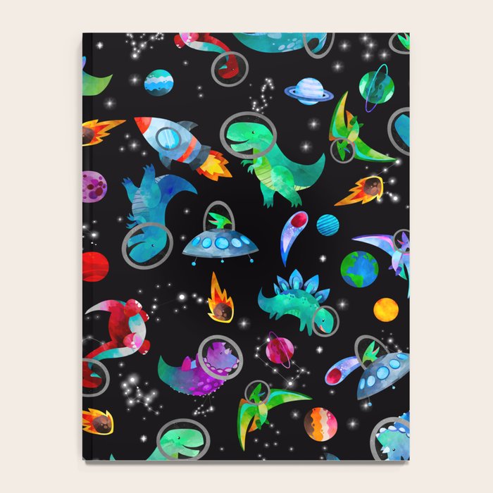 Dinosaur Astronauts In Space Watercolor Pattern Notebook Gallery Image 4