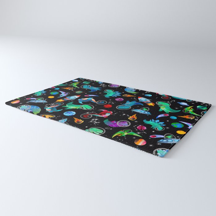 Dinosaur Astronauts In Space Watercolor Pattern Rug Gallery Image 3