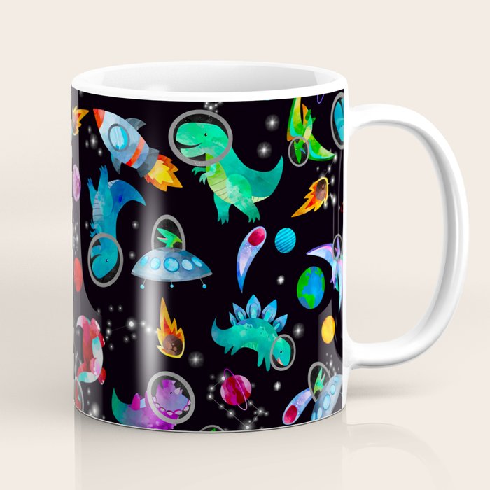 Dinosaur Astronauts In Space Watercolor Pattern Coffee Mug Gallery Image 1
