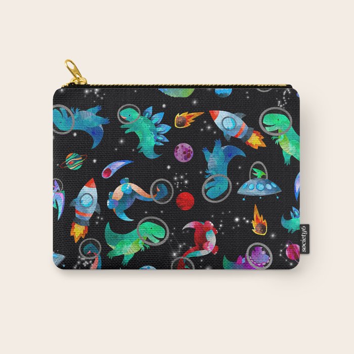 Dinosaur Astronauts In Space Watercolor Pattern Carry All Pouch Gallery Image 1