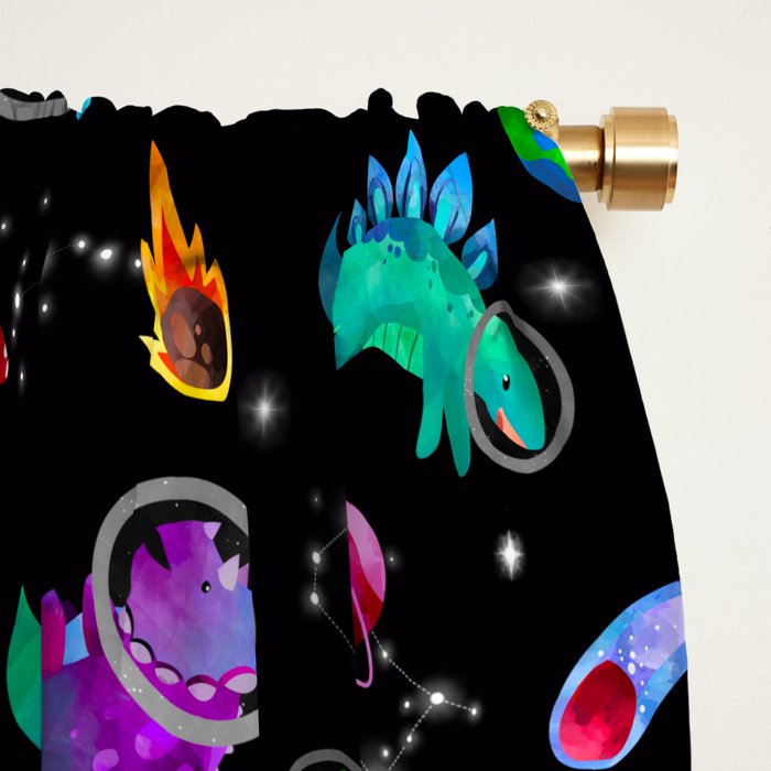Dinosaur Astronauts In Space Watercolor Pattern Window Curtain Gallery Image 2